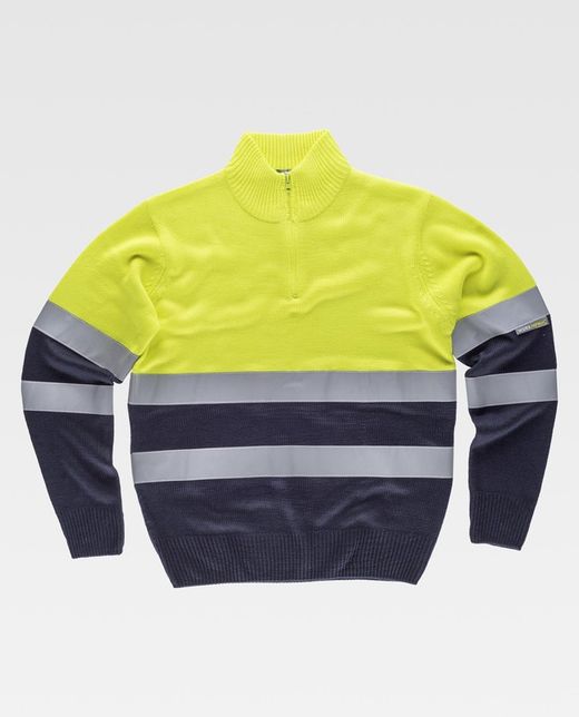High Visibility Jumper mit halbem Reißverschluss und reflektierenden Bändern Yellow AV Navy