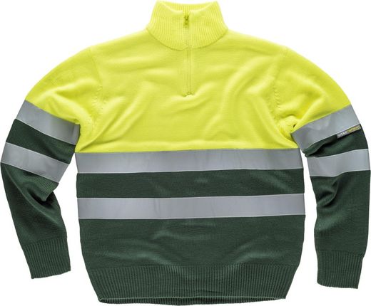 Hochsichtbarer Kombinationspullover mit halbem Reißverschluss und reflektierenden Bändern AV Yellow Dark Green