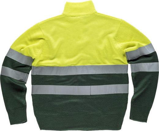 Hochsichtbarer Kombinationspullover mit halbem Reißverschluss und reflektierenden Bändern AV Yellow Dark Green