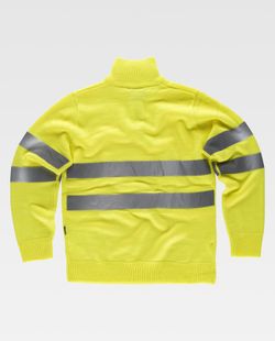Hochsichtbarer Pullover mit halbem Reißverschluss und reflektierenden Bändern Gelb AV