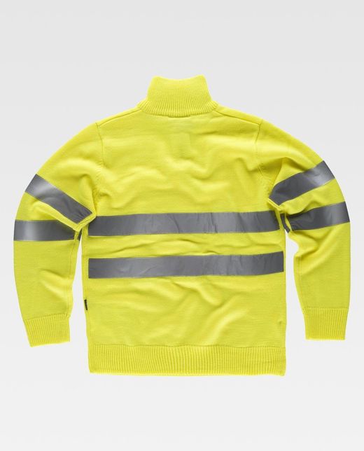 Hochsichtbarer Pullover mit halbem Reißverschluss und reflektierenden Bändern Gelb AV
