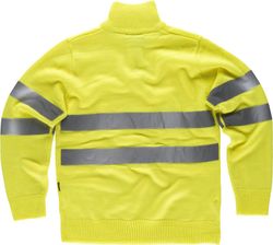 Hochsichtbarer Pullover mit halbem Reißverschluss und reflektierenden Bändern Gelb AV