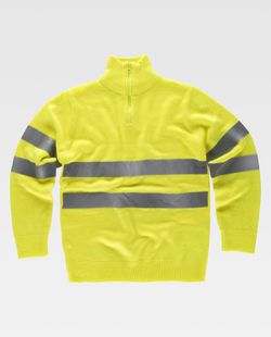 Hochsichtbarer Pullover mit halbem Reißverschluss und reflektierenden Bändern Gelb AV