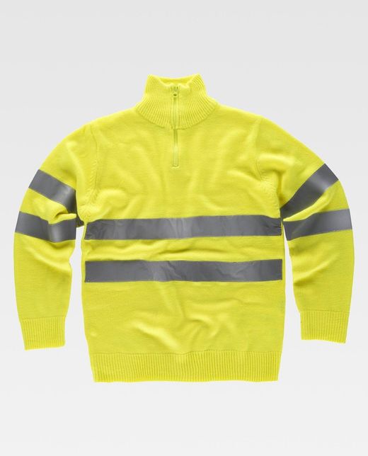 Hochsichtbarer Pullover mit halbem Reißverschluss und reflektierenden Bändern Gelb AV