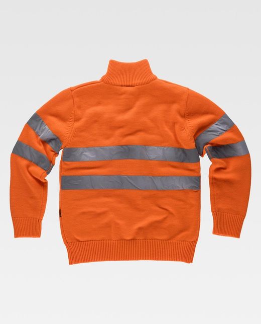 Gut sichtbarer Pullover mit halbem Reißverschluss und reflektierenden Bändern Orange AV