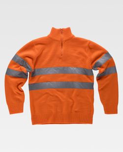 Gut sichtbarer Pullover mit halbem Reißverschluss und reflektierenden Bändern Orange AV