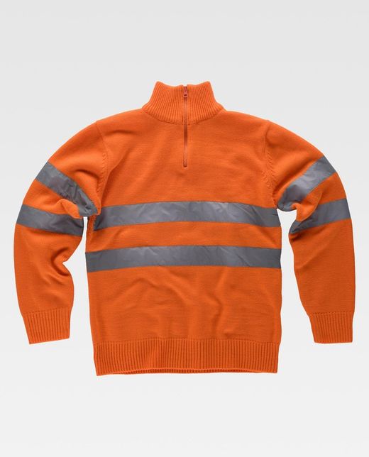 Gut sichtbarer Pullover mit halbem Reißverschluss und reflektierenden Bändern Orange AV