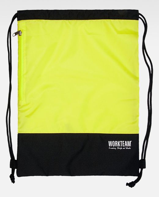 Sac à dos avec cordon de serrage Poche zippée latérale Combiné avec AV 36 x 46 cm Jaune AV Noir