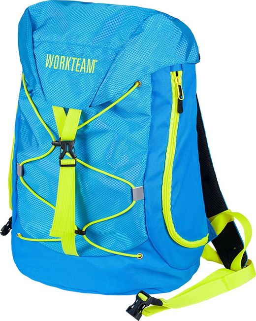 Zaino da montagna bicolore, dettagli riflettenti Due tasche laterali e un cappuccio superiore 32 L Turchese Giallo AV