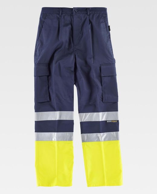 Pantalón bicolor, con dos cintas de alta visibilidad Marino Amarillo