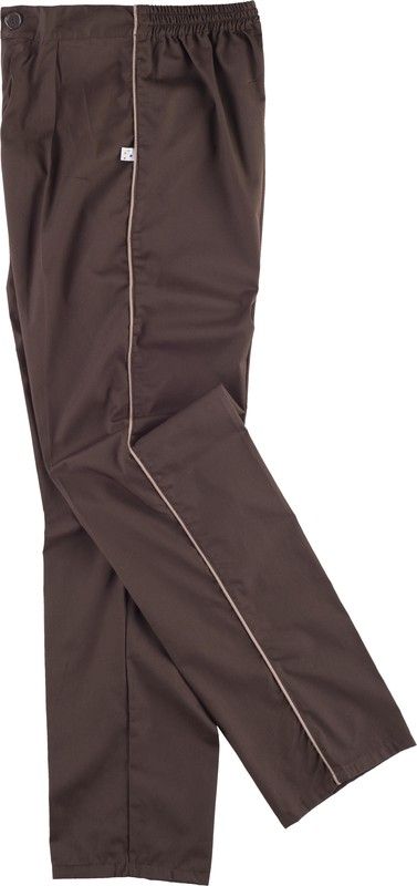 Pants with elastic waist and fly with contrasting trims Brown Beige
