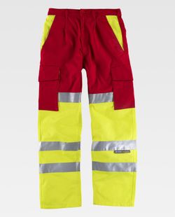Warnkombinationshose mit reflektierenden Bändern EN471 Rot Gelb AV