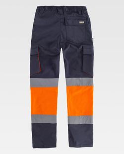 Pantalón combinado con alta visibilidad y cintas reflectantes de corte estilizado, diseño 'Slim Fit' Color Marino+Naranja A.V.