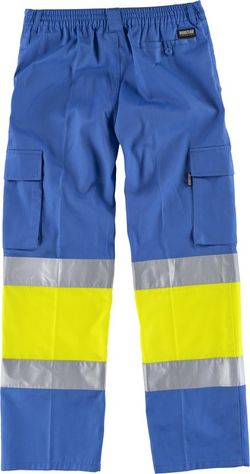 Hose mit 2 gut sichtbaren und reflektierenden Bändern, Verstärkungen und mehreren Taschen EN471 Hellblau Gelb AV