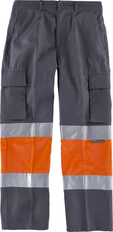 Hose mit 2 gut sichtbaren und reflektierenden Bändern, Verstärkungen und mehreren Taschen EN471 Grey Orange AV