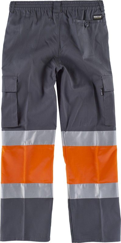 Hose mit 2 gut sichtbaren und reflektierenden Bändern, Verstärkungen und mehreren Taschen EN471 Grey Orange AV