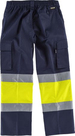 Hose mit 2 gut sichtbaren und reflektierenden Bändern, Verstärkungen und mehreren Taschen EN471 Navy Yellow AV