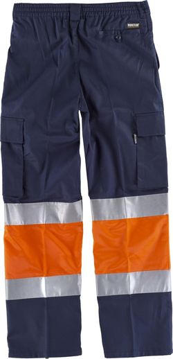 Pantalón con 2 cintas de alta visibilidad y reflectante Marino / Naranja