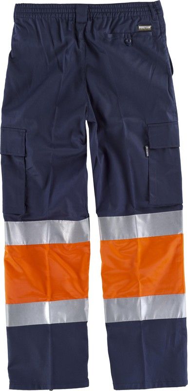 Pantalón con 2 cintas de alta visibilidad y reflectante Marino / Naranja