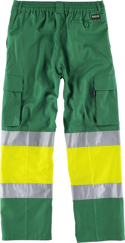 Hose mit 2 gut sichtbaren und reflektierenden Bändern, Verstärkungen und mehreren Taschen EN471 Pistaziengrün Gelb AV