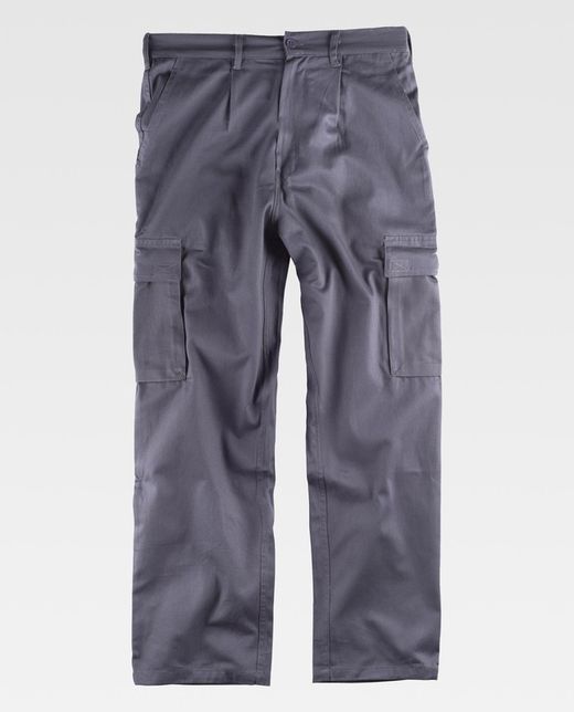 Hose mit elastischer Taille, mehrere Taschen aus 100% Baumwollgrau