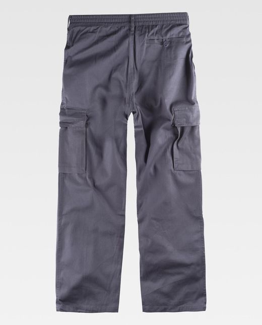 Hose mit elastischer Taille, mehrere Taschen aus 100% Baumwollgrau