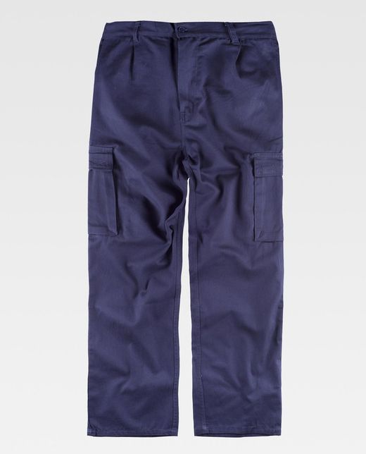 Hose mit elastischer Taille, mehrere Taschen aus 100% Navy Cotton