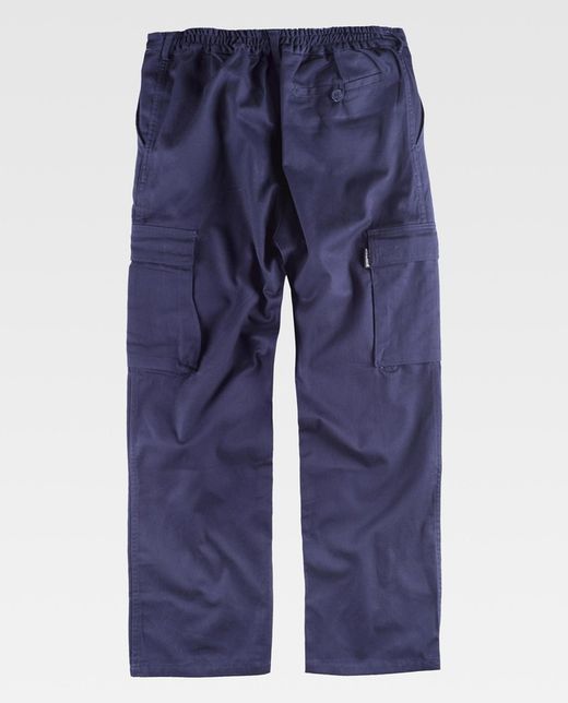 Hose mit elastischer Taille, mehrere Taschen aus 100% Navy Cotton