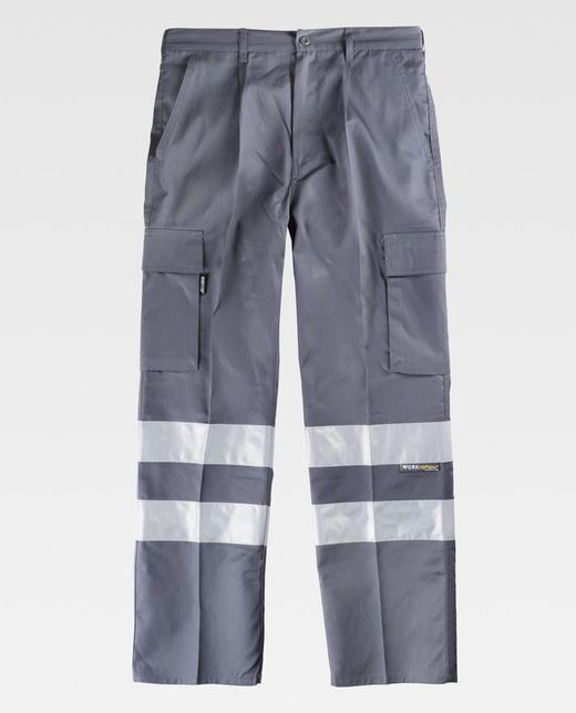 Hose mit elastischer Taille, mehreren Taschen und 2 reflektierenden Bändern Grau