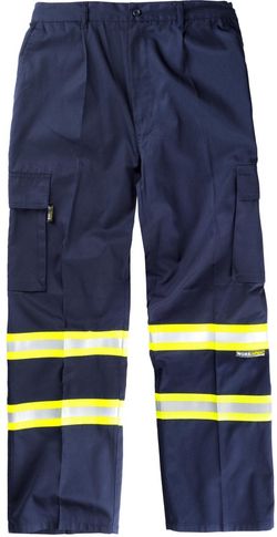 Pantalón con cintura elástica, multibolsillos bicolor Marino / Amarillo