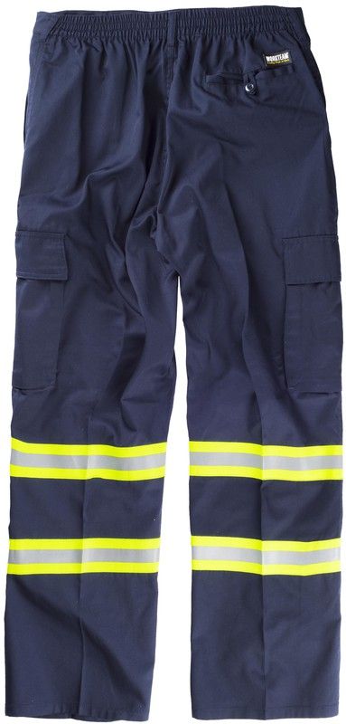 Pantalón con cintura elástica, multibolsillos bicolor Marino / Amarillo