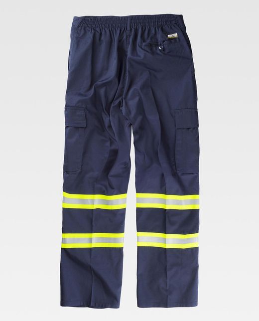 Pantalón con cintura elástica, multibolsillos bicolor Marino / Amarillo