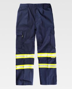 Pantalón con cintura elástica, multibolsillos bicolor Marino / Amarillo