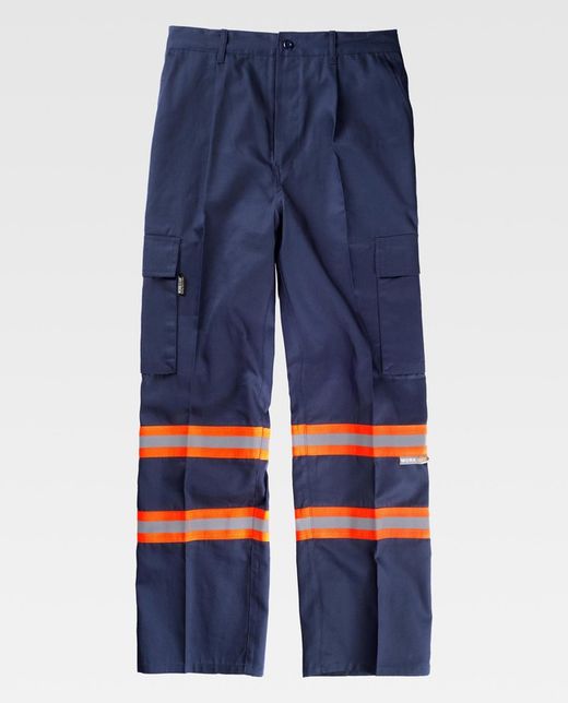Hose mit elastischer Taille, mehreren Taschen und zwei zweifarbigen reflektierenden Bändern Navy Orange AV