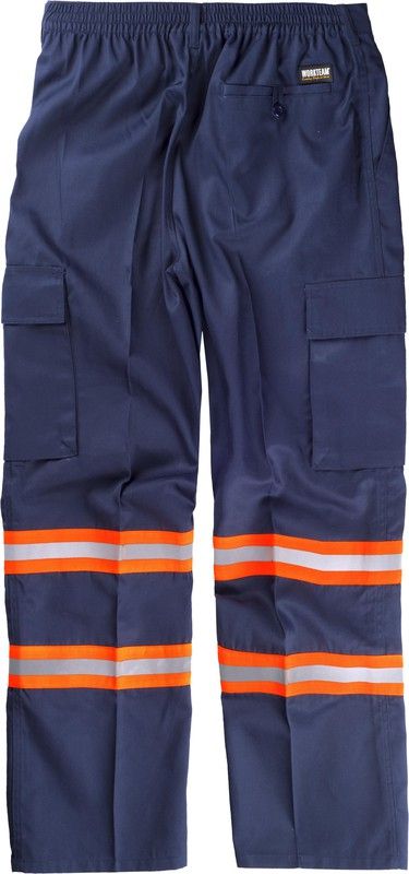 Hose mit elastischer Taille, mehreren Taschen und zwei zweifarbigen reflektierenden Bändern Navy Orange AV