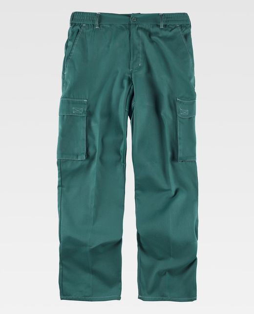 Pantalon avec taille élastique, renfort bout et multi-poches avec surpiqûres contrastées Vert