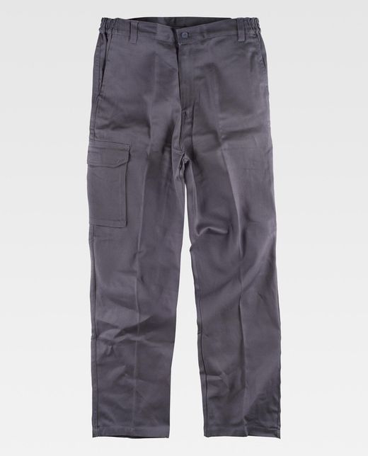 Hose mit elastischer Taille und mehreren Taschen aus 100% Baumwollgrau