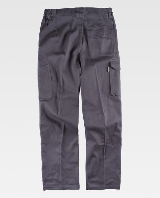 Hose mit elastischer Taille und mehreren Taschen aus 100% Baumwollgrau