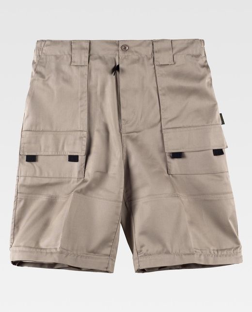 Hose mit abnehmbaren Beinen, elastischer Taille und Beige mit mehreren Taschen