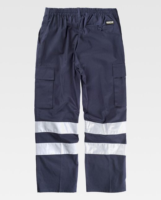 Baumwollhose mit elastischer Taille, mehreren Taschen und 2 reflektierenden Bändern Marino