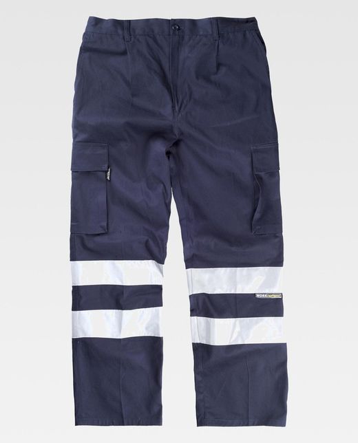 Baumwollhose mit elastischer Taille, mehreren Taschen und 2 reflektierenden Bändern Marino