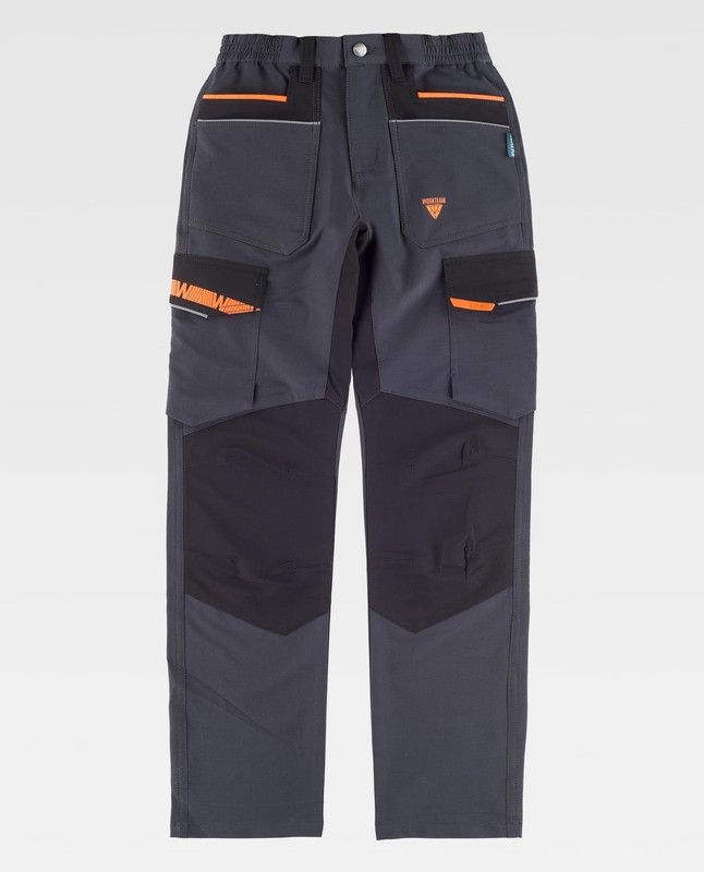 Pantalon de color Gris oscuro+Negro+Naranja Fluor WF3050-Gris oscuro+Negro+Naranja Fluor-L