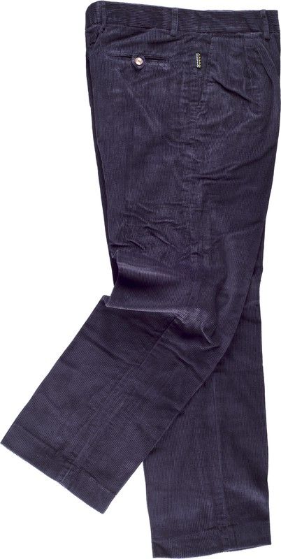 Pantaloni in velluto a coste senza elastico in vita blu scuro