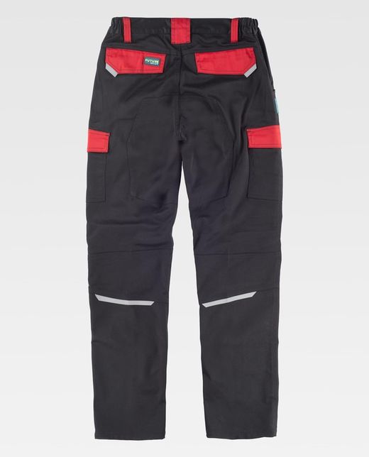 Pantalón de tejido elástico combinado Color Negro+Rojo