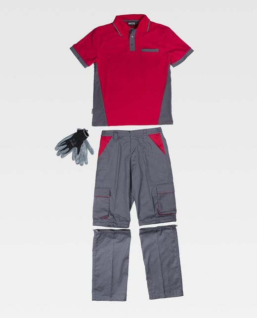 Abnehmbare Hose, kurzärmeliges Poloshirt und Nitrilhandschuhe Indivisible Set Grey Red