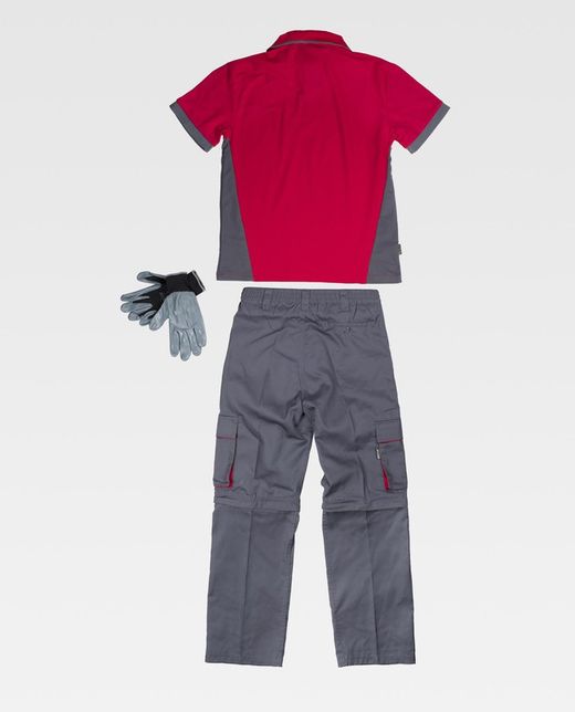 Abnehmbare Hose, kurzärmeliges Poloshirt und Nitrilhandschuhe Indivisible Set Grey Red