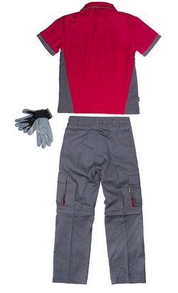 Abnehmbare Hose, kurzärmeliges Poloshirt und Nitrilhandschuhe Indivisible Set Grey Red