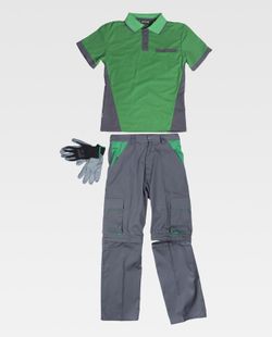 Abnehmbare Hose, kurzärmeliges Poloshirt und Nitrilhandschuhe Indivisible Set Grey Green