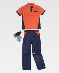 Abnehmbare Hose, kurzärmeliges Poloshirt und Nitrilhandschuhe Indivisible Set Navy Orange