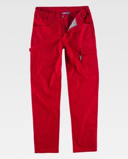 Pantalón elástico bidireccional multibolsillos Rojo
